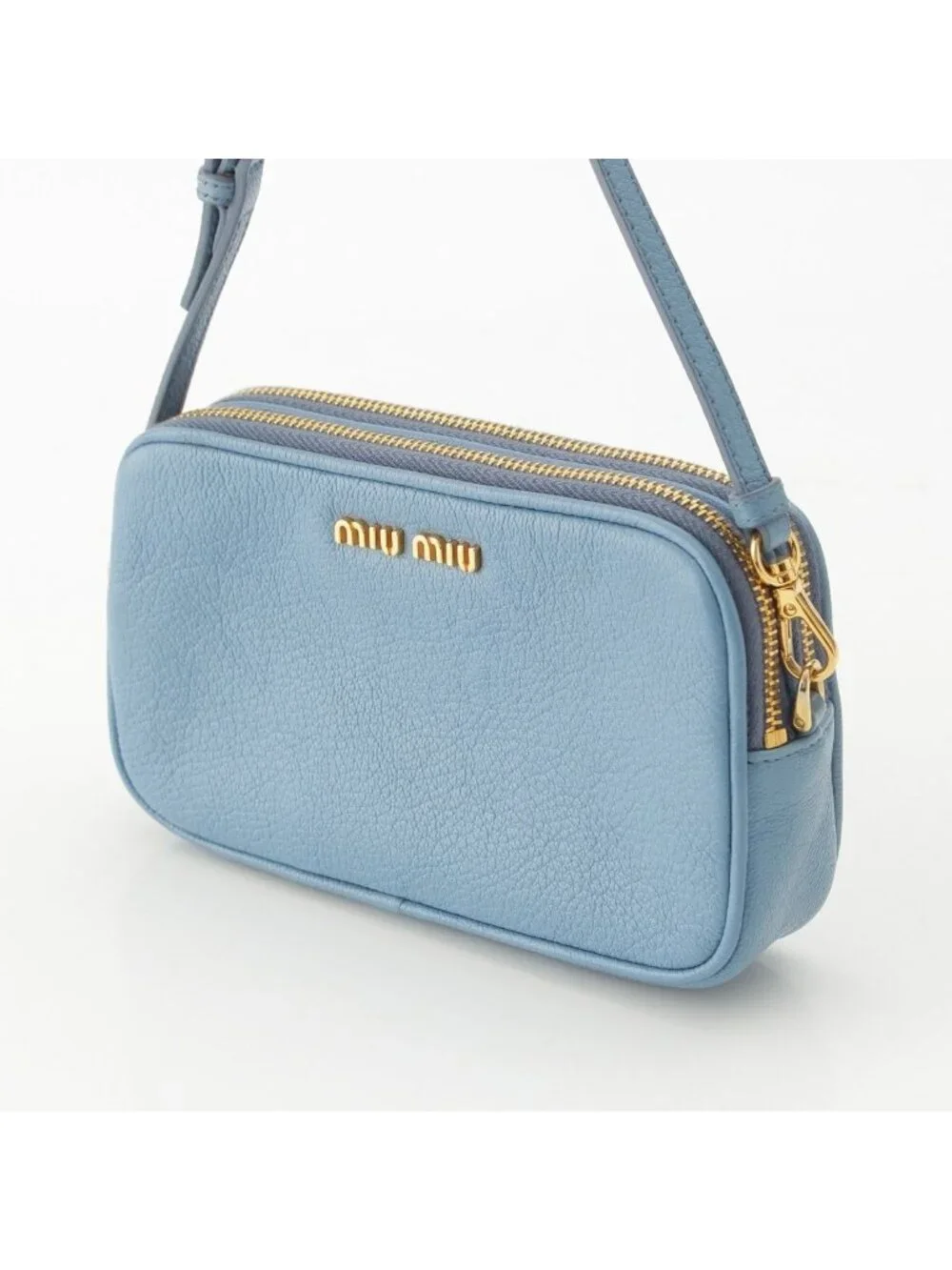 Miu Miu Madras Leather Pouch Light Blue